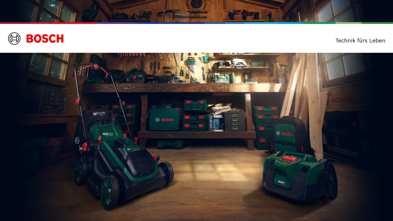 Bosch DIY Gartengeräte in einer Werkstatt